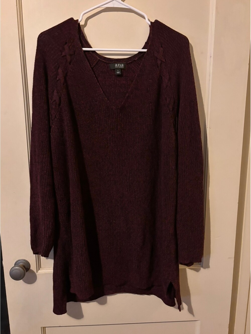 a.n.a V-Neck Burgundy Sweater, Size Large